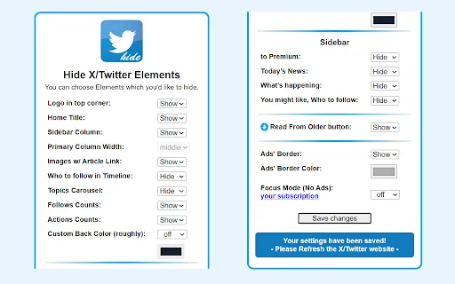 I-download ang Hide X Twitter Elements – Gawing Mas Malinis ang X - Screenshot 2