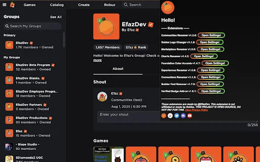I-download ang Efaz’s Roblox Extension – I-customize ang Roblox - Screenshot 3