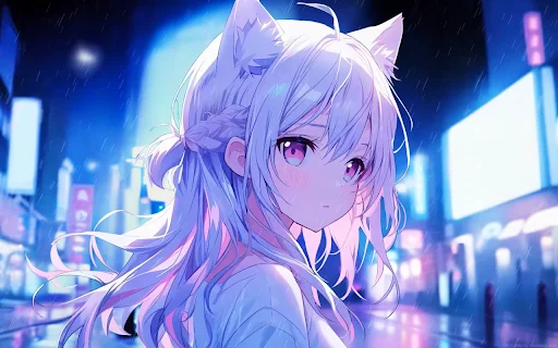 Neko Anime Girl Rain Wallpaper – I-download ang Live Theme - Screenshot 2