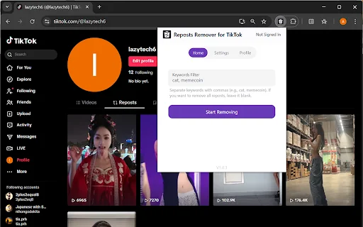 I-download ang Reposts Remover para sa TikTok – Burahin ang Reposts - Screenshot 1