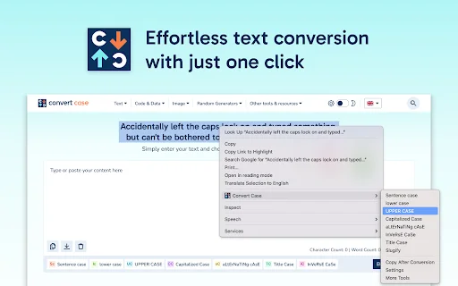 Convert Case: I-convert ang Text sa Browser nang Mabilis at Libre - Screenshot 1