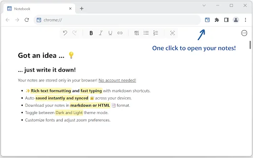 Notes – Quick Tab Notepad: Pinakamabilis na Notepad Extension - Screenshot 1