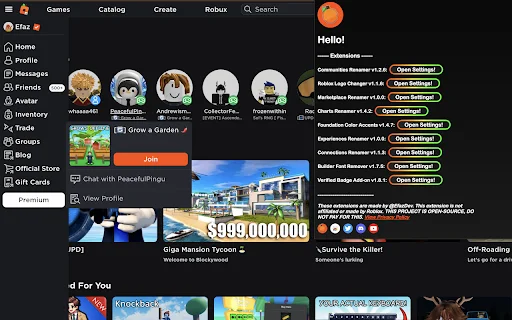 I-download ang Efaz’s Roblox Extension – I-customize ang Roblox - Screenshot 1