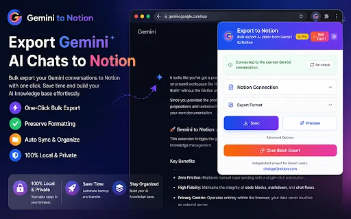 I-export ang Gemini Chats sa Notion – Mabilis at Awtomatikong Backup - Screenshot 1