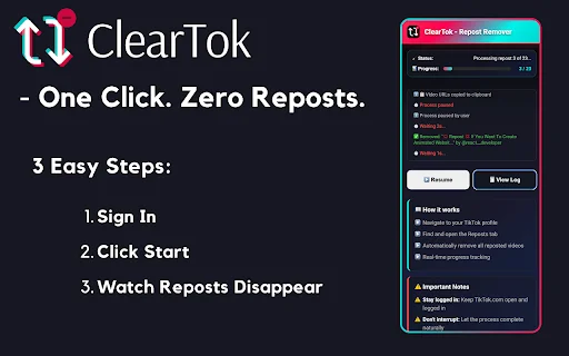 I-download ang ClearTok – Alisin ang TikTok Reposts nang Mabilis - Screenshot 4