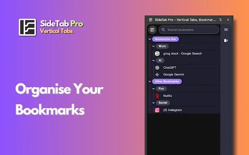 SideTab Pro: Pinakamahusay na Vertical Tabs Manager para sa Chrome - Screenshot 5