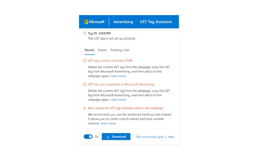 I-download ang UET Tag Helper – Debugging Tool para sa Microsoft Ads - Screenshot 3