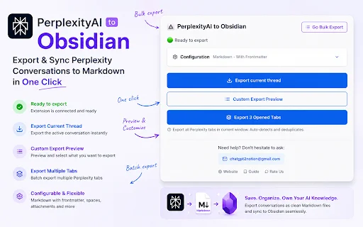 I-export ang Perplexity AI sa Obsidian – Batch Export Tool - Screenshot 1