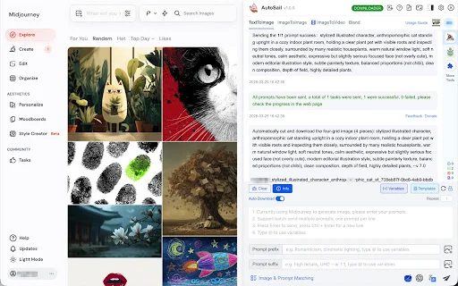 AutoSail para sa Midjourney – Batch Download at Auto Queue - Screenshot 1