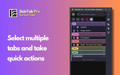 SideTab Pro: Pinakamahusay na Vertical Tabs Manager para sa Chrome - Screenshot 3