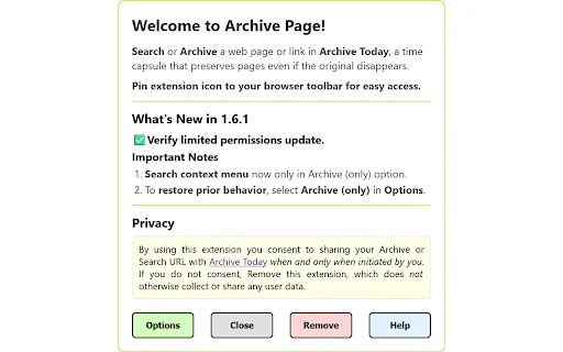 Archive Page Extension: I-save ang mga Webpage sa Archive Today - Screenshot 1