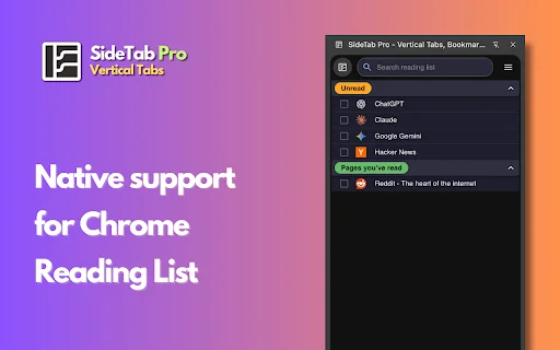 SideTab Pro: Pinakamahusay na Vertical Tabs Manager para sa Chrome - Screenshot 4