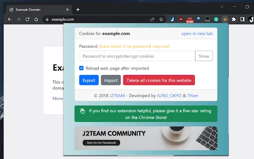 I-download ang J2TEAM Cookies: Mabilis na Export at Import Tool - Screenshot 1