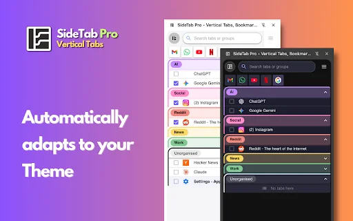 SideTab Pro: Pinakamahusay na Vertical Tabs Manager para sa Chrome - Screenshot 2