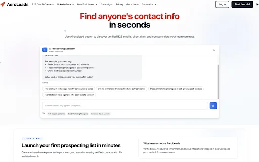 AeroLeads: Libreng B2B Email at Phone Finder Extension - Screenshot 1